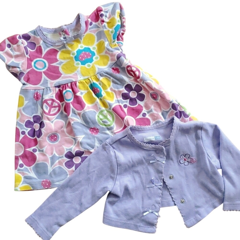 Vitamins Baby Girls Floral Peace & Love Dress and Matching Jacket 2 Piece Set 6M
